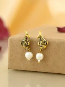 Voylla Silver Plated Beaded Contemporary Qasbah Mahi Antique Drop Earrings