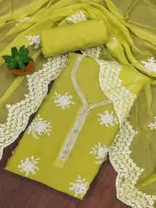 Peachmode Floral Embroidered Organza Unstitched Dress Material