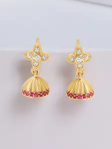 Zavya 925 Sterling Silver Gold-Plated Cubic Zirconia Studded Dome Shaped Jhumkas