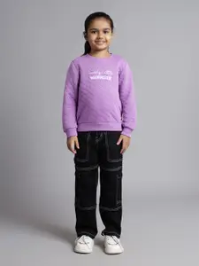 Ed-a-Mamma Girls Typography Printed Round Neck Cotton Pullover Sweatshirt