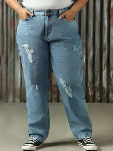 Freeform By High Star Women High-Rise Mom Fit Heavy Distress Jeans