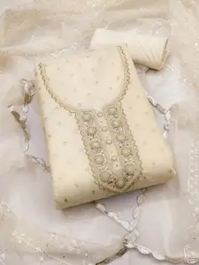 KIMISHA Floral Embellished Beads and Stones Organza Unstitched Dress Material