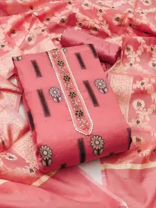 KIMISHA Floral Woven Design Beads and Stones Unstitched Dress Material