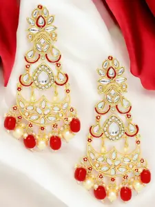 OOMPH Kundan Studded Contemporary Meenakari Drop Earrings