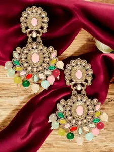OOMPH Opal Stones & Kundan Floral Drop Earrings