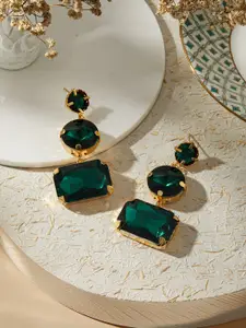 Jazz and Sizzle Gold Plated Contemporary Stone Studded Drop Earrings
