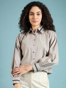 DressBerry Women Modern Spread Collar Solid Cotton Semiformal Shirt