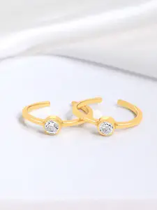 Zavya 925 Sterling Silver Gold-Plated Cubic Zirconia Stone Studded Toe Rings