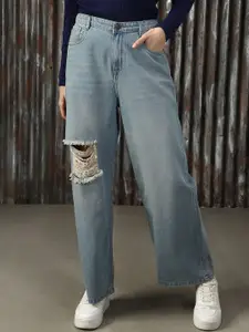 High Star Women 90'S Baggy Fit High-Rise Heavy Fade High Distress Jeans