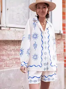 MIAKEE Salty Shores Printed Long Sleeves Printed Shirt With Short