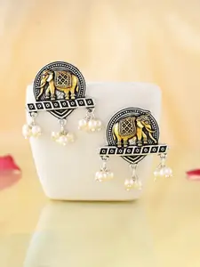 Voylla Silver Plated Qasbah Gajraj Oxidised Two Tone Drop Earrings