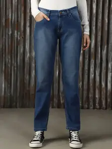 High Star Women Solid High-Rise Low Distress Light Fade Jeans