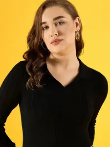 98 Degree North Women Ribbed V-Neck Pullover