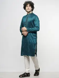 MAAHI FABS Floral Embroidered Mandarin Collar Sequinned Straight Kurta With Churidar