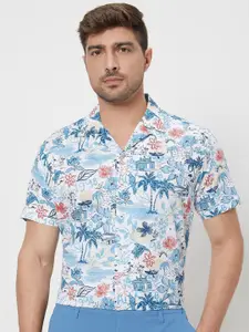 Mufti Men Cuban Collar Floral Printed Cotton Slim Fit Casual Shirt
