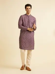 Manyavar Floral Printed Mandarin Collar Cotton Straight Kurta