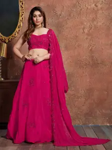 ODETTE Floral Embroidered Sequinned Semi-Stitched Lehenga & Blouse With Dupatta