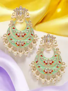 OOMPH Kundan Studded Meenakari Floral Chandbalis