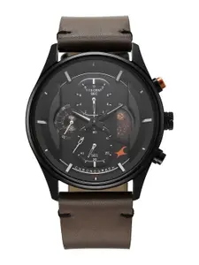 Fastrack Men Brass Dial & Leather Straps Analogue Watch 3315KL03