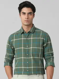 Mufti Men Spread Collar Grid Tattersall Checked Cotton Slim Fit Casual Shirt