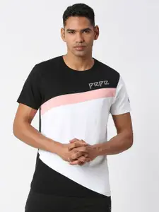 Pepe Jeans Colourblocked Slim Fit Pure Cotton T-shirt