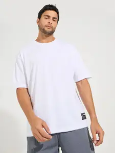 Styli White Drop-Shoulder Sleeves Oversized Athleisure T-Shirt