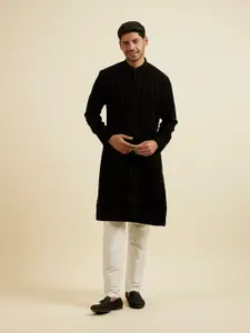 Manyavar Striped Mandarin Collar Straight Kurta
