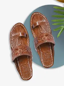 ROYAL KHWAAB Men Ethnic Leather Kolhapuris Comfort Sandals