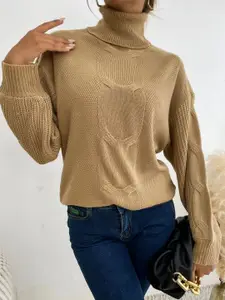 KPOP Women Cable Knit Long Sleeves Longline Pullover