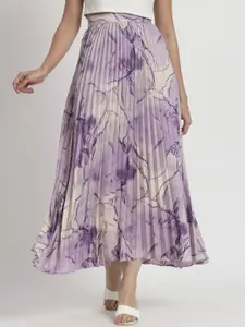 ZWERLON Women Printed Pleated A-Line Maxi Skirt