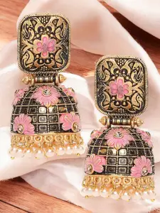 OOMPH Kundan Studded Floral Meenakari Jhumkas