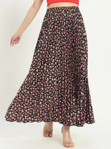 ZWERLON Floral Printed Pleated A-Line Maxi Skirt