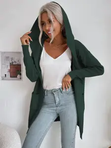 KPOP Women Hooded Longline Front-Open Sweater