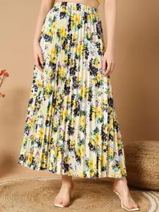 ZWERLON Floral Printed Pleated A-Line Maxi Skirt