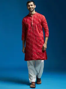 VASTRAMAY Bandhani Printed & Embroidered Sequinned Chinon Straight Kurta with Patiala