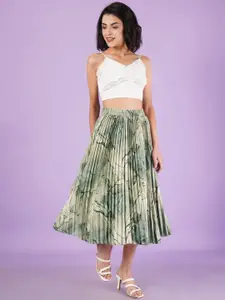 ZWERLON Women Printed Pleated A-Line Midi Skirt