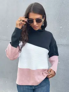KPOP Women Colourblocked Round Neck Pullover