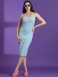 Kotty Women Solid Halter Neck Sheath Midi Dress