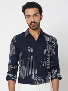 Mufti Men Spread Collar Abstract Printed Slim Fit Casual Shirt
