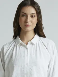 Pepe Jeans Women Spread Collar Grid Tattersall Checked Cotton Relaxed Fit Casual Shirt