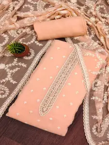 Peachmode Floral Embroidered Sequinned Organza Unstitched Dress Material