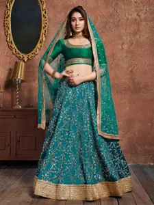 ODETTE Embroidered Sequinned Semi-Stitched Lehenga & Blouse With Dupatta