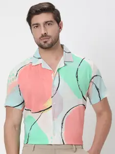 Mufti Men Cuban Collar Abstract Printed Cotton Slim Fit Casual Shirt
