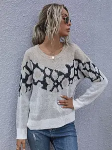 KPOP Women Round Neck Abstract Long Sleeves Pullover