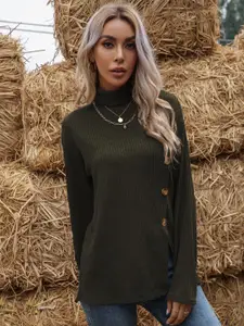 KPOP Women Cable Knit Button Detail Pullover