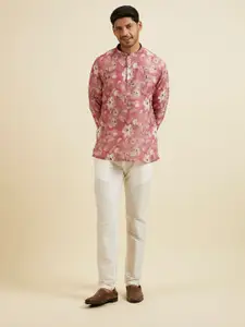 Manyavar Floral Printed Mandarin Collar Straight Kurta