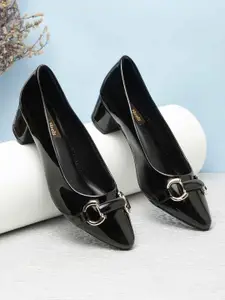 Flat n Heels Solid Synthetic Patent Block Heel Pumps