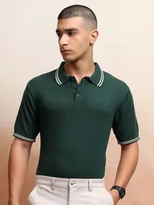 Highlander Men Knitted Textured Polo Collar T-shirt