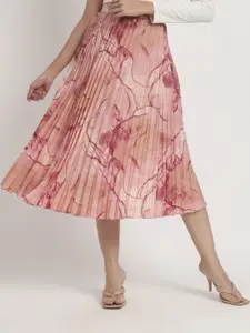 ZWERLON Women Printed A-Line Pleated Midi Skirt