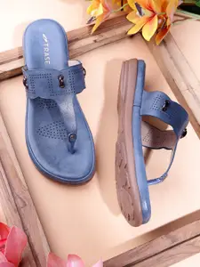 TRASE Women Solid T-Strap Flats with Laser Cuts